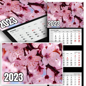 Piękne Trójdzielny Kalendarz 2023 KWIATY FLOWER Wz