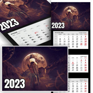 Piękne Trójdzielny Kalendarz 2023 SPACE KOSMOS Wz
