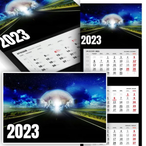 Piękne Trójdzielny Kalendarz 2023 SPACE KOSMOS Wz