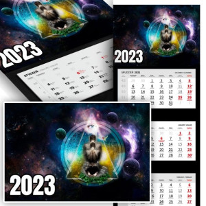 Piękne Trójdzielny Kalendarz 2023 SPACE KOSMOS Wz