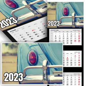 Piękny Trójdzielny Kalendarz 2023 AUTA RETRO WZORY