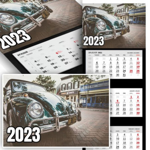 Piękny Trójdzielny Kalendarz 2023 AUTA RETRO WZORY