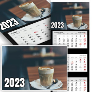 Piękny Trójdzielny Kalendarz 2023 DO KAWIARNI Wz
