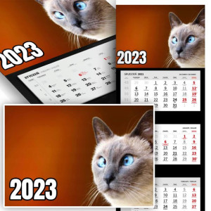 Piękny Trójdzielny Kalendarz 2023 KOTY KOTKI Wz