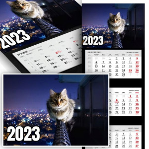 Piękny Trójdzielny Kalendarz 2023 KOTY KOTKI Wz
