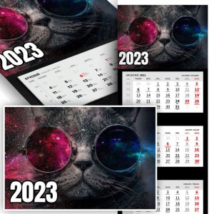 Piękny Trójdzielny Kalendarz 2023 KOTY KOTKI Wz