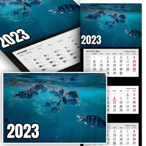 Piękny Trójdzielny Kalendarz 2023 OCEAN RYBY Wz