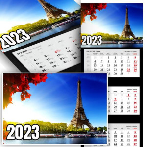 Piękny Trójdzielny Kalendarz 2023 PARYŻ France Wz