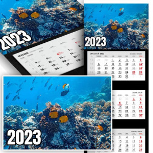 Piękny Trójdzielny Kalendarz 2023 RYBY RYBKI WZORY