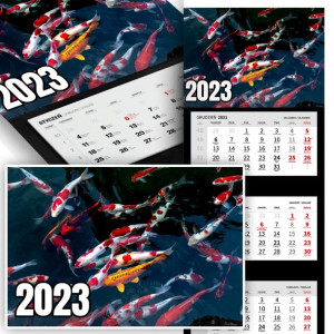 Piękny Trójdzielny Kalendarz 2023 RYBY RYBKI WZORY