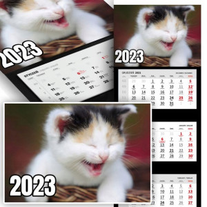 Piękny Trójdzielny Kalendarz 2023 ZABAWNE KOTKI Wz