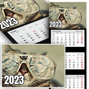 Piękny Trójdzielny Kalendarz 2023 ZABAWNE KOTKI Wz