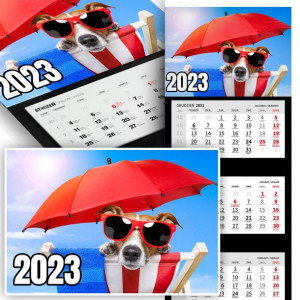 Piękny Trójdzielny Kalendarz 2023 ZABAWNE PIESKI