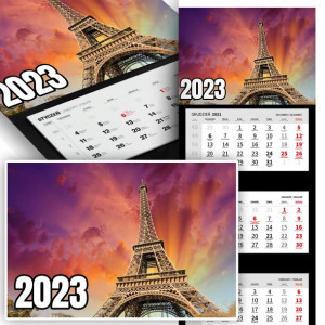 Trójdzielny Kalendarz 2023 PARIS Wieża Eiffla Wz