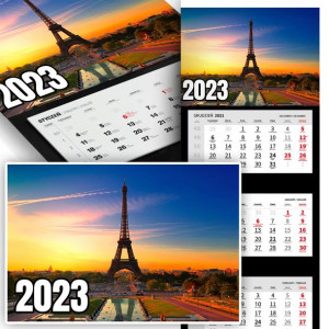 Trójdzielny Kalendarz 2023 PARIS Wieża Eiffla Wz