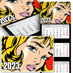 Trójdzielny Kalendarz 2023 POP ART Kreskówkowe Wz