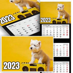Trójdzielny Kalendarz 2023 ZABAWNE PIESKI Wzory