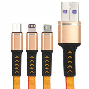 Kabel Płaski USB 3w1 QUICK CHARGE MICRO TYP-C IP