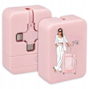 Kabel USB 3w1 Kostka Różowy TRAVEL GIRL Top Wzory