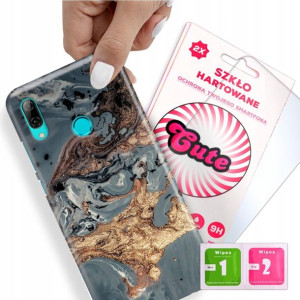 Etui + Szkło do HUAWEI P SMART 2019 Marmurki Wzory