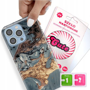 Etui + Szkło do IPHONE 14 PRO MAX Marmurki Wzory