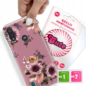 Etui + Szkło Do MOTOROLA E6S Kwiaty Flower Wzory