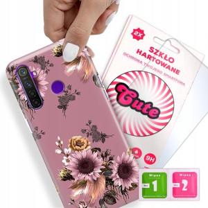Etui + Szkło Do REALME 5 PRO Kwiaty Flower Wzory