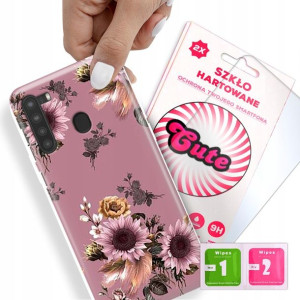 Etui + Szkło Do SAMSUNG A21 Kwiaty Flower Wzory