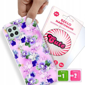 Etui + Szkło Do SAMSUNG A22 4G Kwiaty Flower Wzory