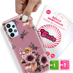 Etui + Szkło Do SAMSUNG A23 5G Kwiaty Flower Wzory