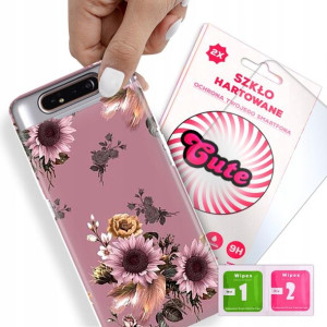 Etui + Szkło Do SAMSUNG A80 Kwiaty Flower Wzory