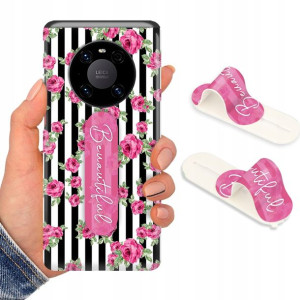 Etui + Uchwyt do HUAWEI MATE 40 PRO Kwiaty Wzory