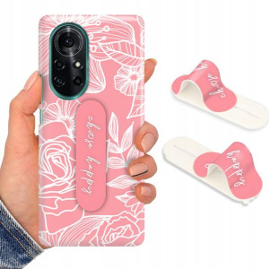 Etui + Uchwyt do HUAWEI NOVA 8 Kwiaty Flower Wzory