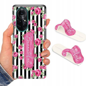 Etui + Uchwyt do HUAWEI NOVA 8 PRO Kwiaty Wzory