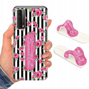 Etui + Uchwyt do HUAWEI P SMART 2021 Kwiaty Wzory