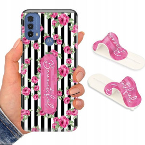 Etui + Uchwyt do MOTOROLA E30 Kwiaty Flower Wzory