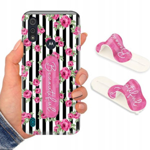Etui + Uchwyt do MOTOROLA E6S 2020 Flower Wzory