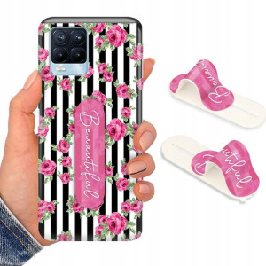 Etui + Uchwyt do REALME 8 PRO Kwiaty Flower Wzory