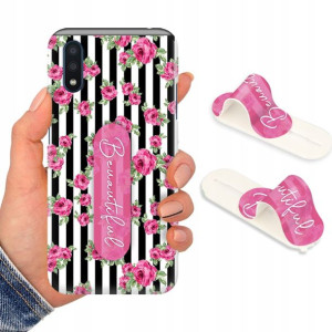 Etui + Uchwyt do SAMSUNG A01 Kwiaty Flower Wzory