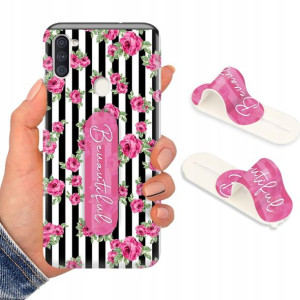 Etui + Uchwyt do SAMSUNG A11 Kwiaty Flower Wzory