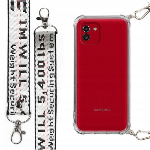 Etui Antishock + Mocna Smycz Biała do SAMSUNG A03