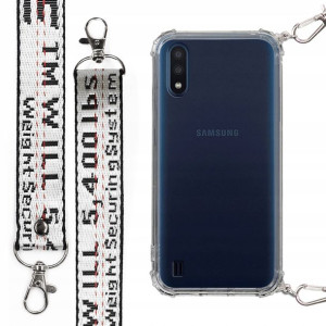 Etui Antishock + Mocna Smycz Biała do SAMSUNG M01