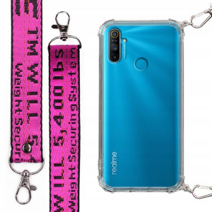Etui Antishock + Mocna Smycz Fuksja do REALME C3