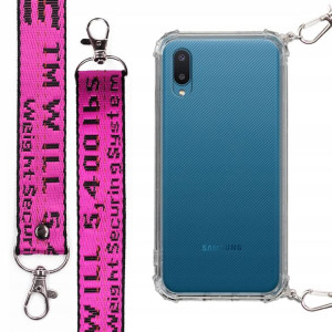 Etui Antishock + Mocna Smycz Fuksja do SAMSUNG A02