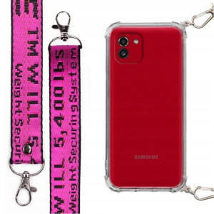 Etui Antishock + Mocna Smycz Fuksja do SAMSUNG A03