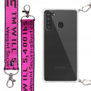 Etui Antishock + Mocna Smycz Fuksja do SAMSUNG A21