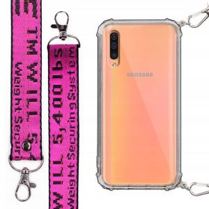 Etui Antishock + Mocna Smycz Fuksja do SAMSUNG A50
