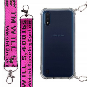 Etui Antishock + Mocna Smycz Fuksja do SAMSUNG M01