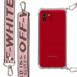 Etui Antishock + Mocna Smycz Różowa do SAMSUNG A03