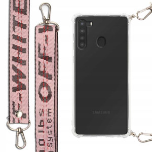 Etui Antishock + Smycz Różowa do SAMSUNG A21 Case